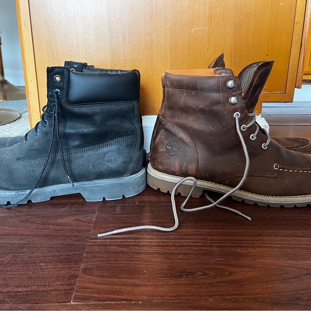 Timberland Men's Black and Brown Boots. 2 pairs